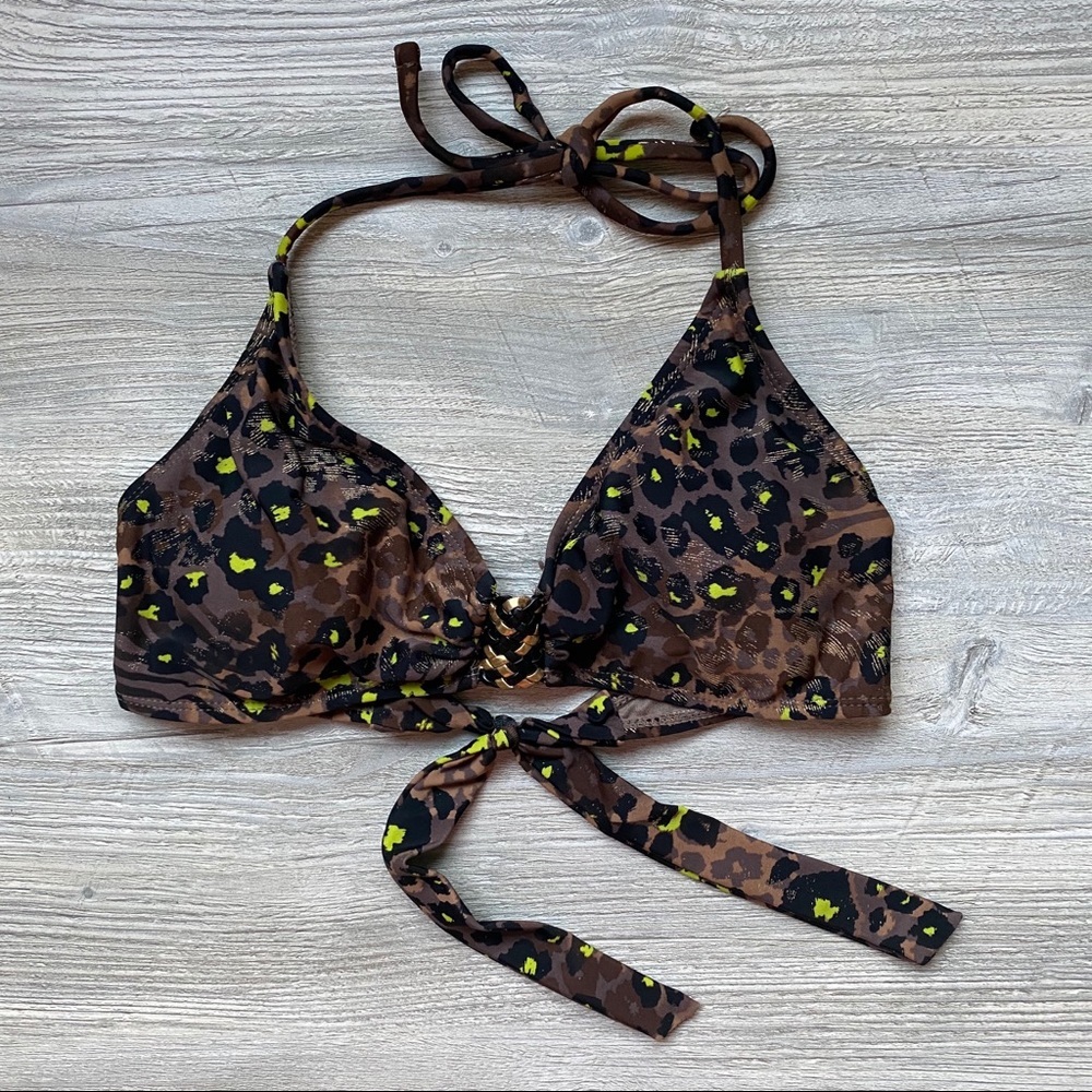 George Leopard Bikini Swim Top Brown Sz Small